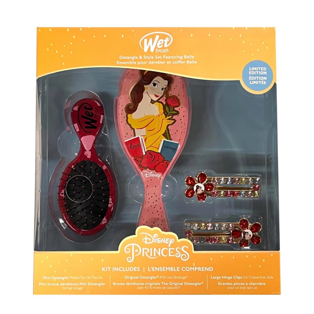 Disney Princess Belle Wet Brush Detangler w Clips Beauty/Beast Limited Edition